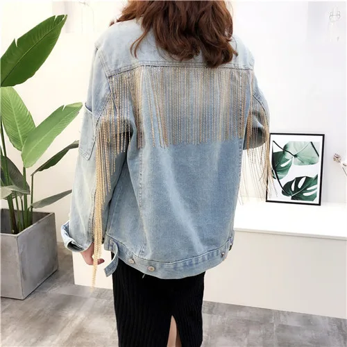 gold tassel Европейская мода Chian Tassel джинсовая куртка пальто Женская Повседневная Свободная джинсовая куртка s верхняя одежда - Цвет: gold tassel