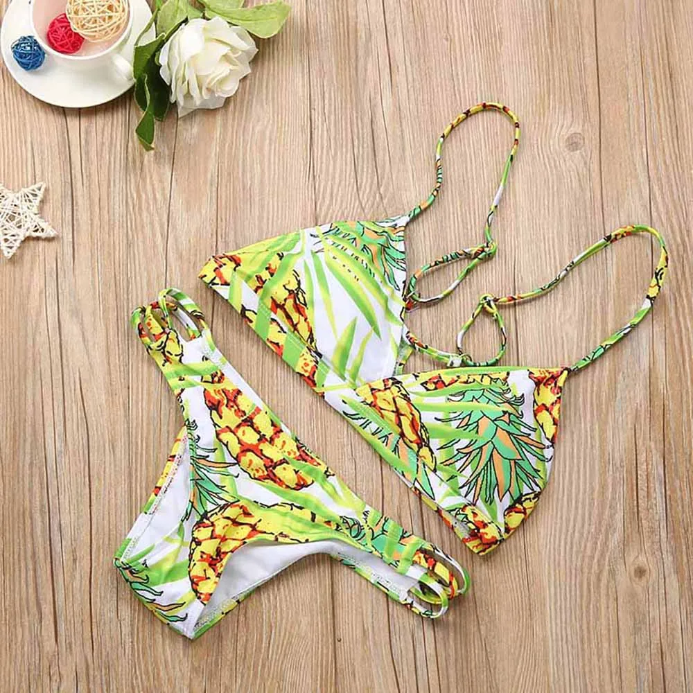 

Купальник женский бразильский, комплект бикини с принтом ананасов, бандажный купальник с прорезями, пляжная одежда, танкини Mayo C0398