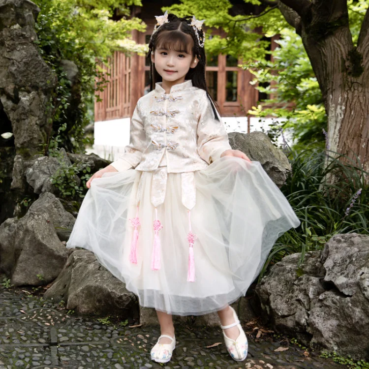 Roadfisher Photography Props Chinese Traditional Coat Dress Peony Suit Hanfu Costume Clothing Little Girl Princess Children Kids |