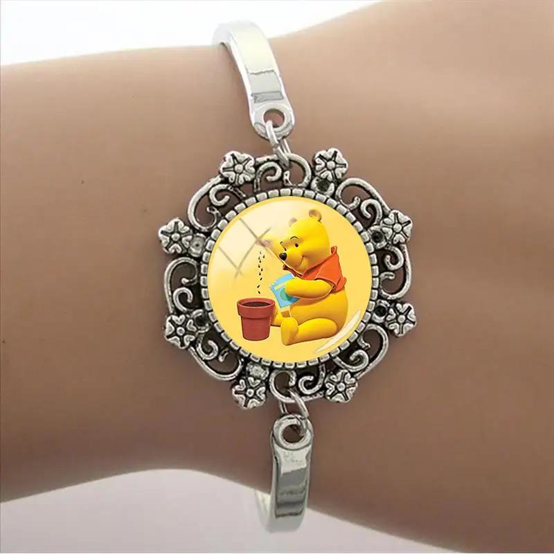 

Disney Lace Charm Bracelet Winnie The Pooh Photo Glass Jewelry New Fashion Design High Quality Jewelry