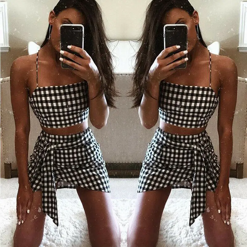 Модный женский комплект из 2 предметов облегающая юбка с укороченным топом