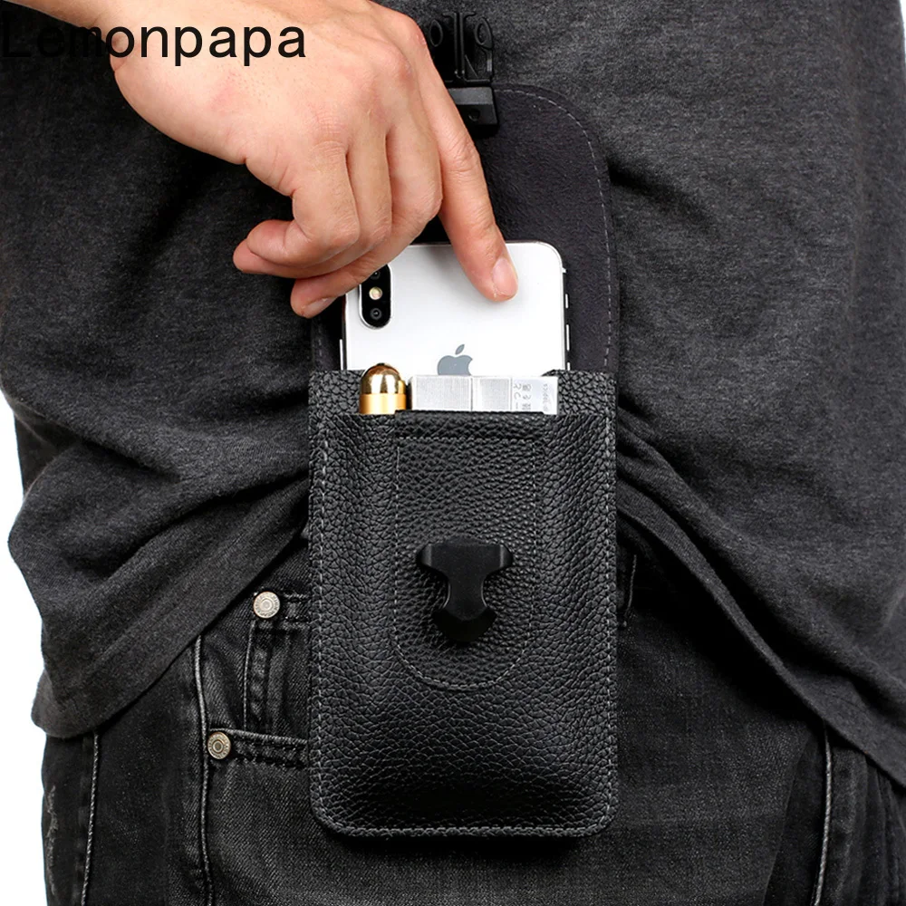 

Leather Case for IPhone Samsung Huawei Mens Business Waist Pack Bag for 6.5 Inch Universal Phone Buckle Belt Pouch Holster