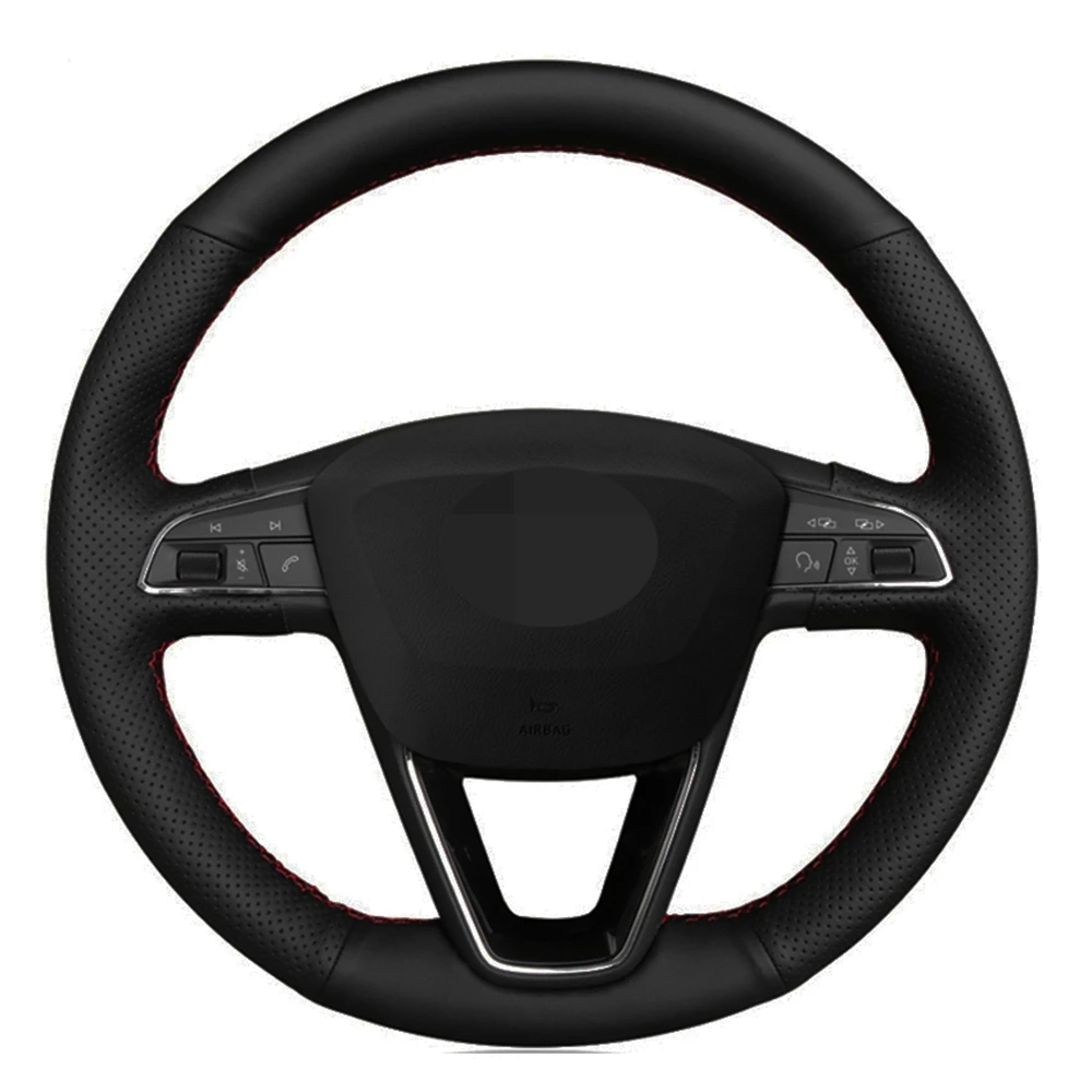 Чехол рулевого колеса автомобиля DIY черная натуральная кожа для Seat Leon 5F Mk3 2013 2019