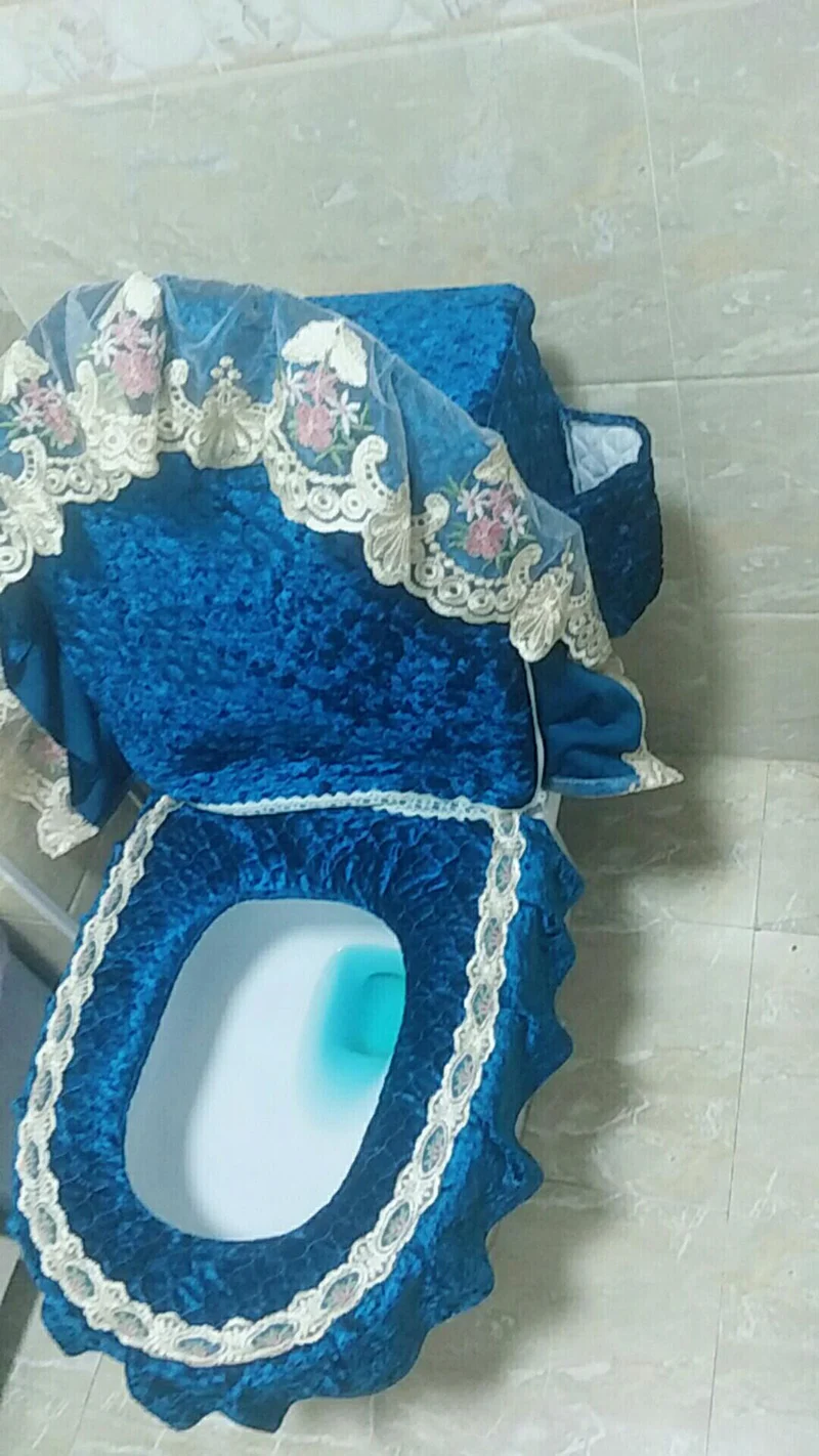 fyjafon 3pcs toilet seat cover washable toilet cover tank cover with storage bags bathroom plush blue red toilet overcoat free global shipping