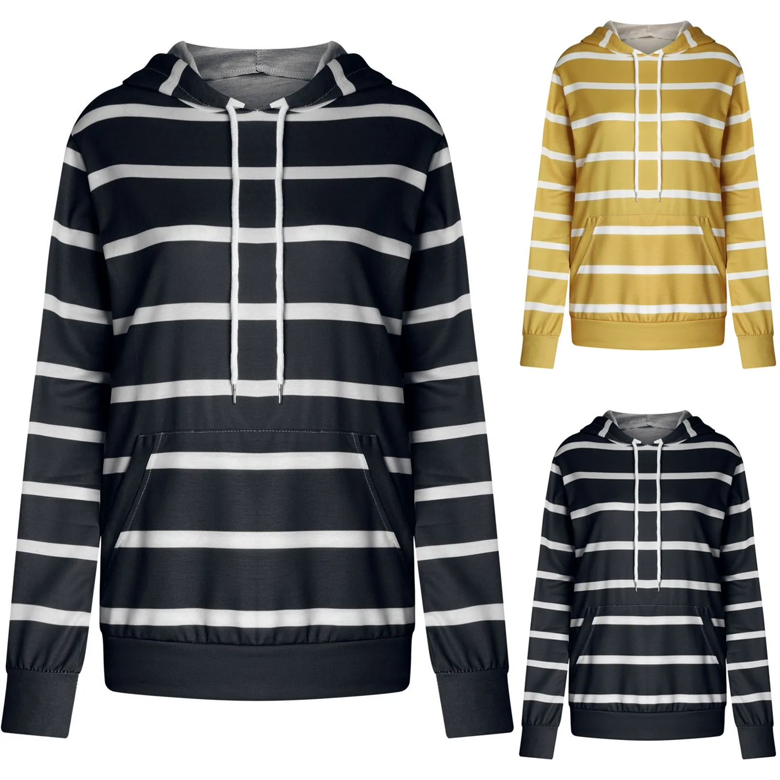 

Oversized Hooded Sweatshirts Women Fashion Striped Hoodies Sweatshirt Hoodies Ladies Long Sleeve Casual Warm Pullover Cloth