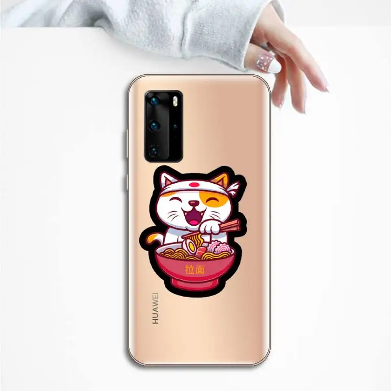 

Neko Ramen Japan Cat Phone Case Transparent for Huawei P honor 8 10i 20 30 40 smart 2019