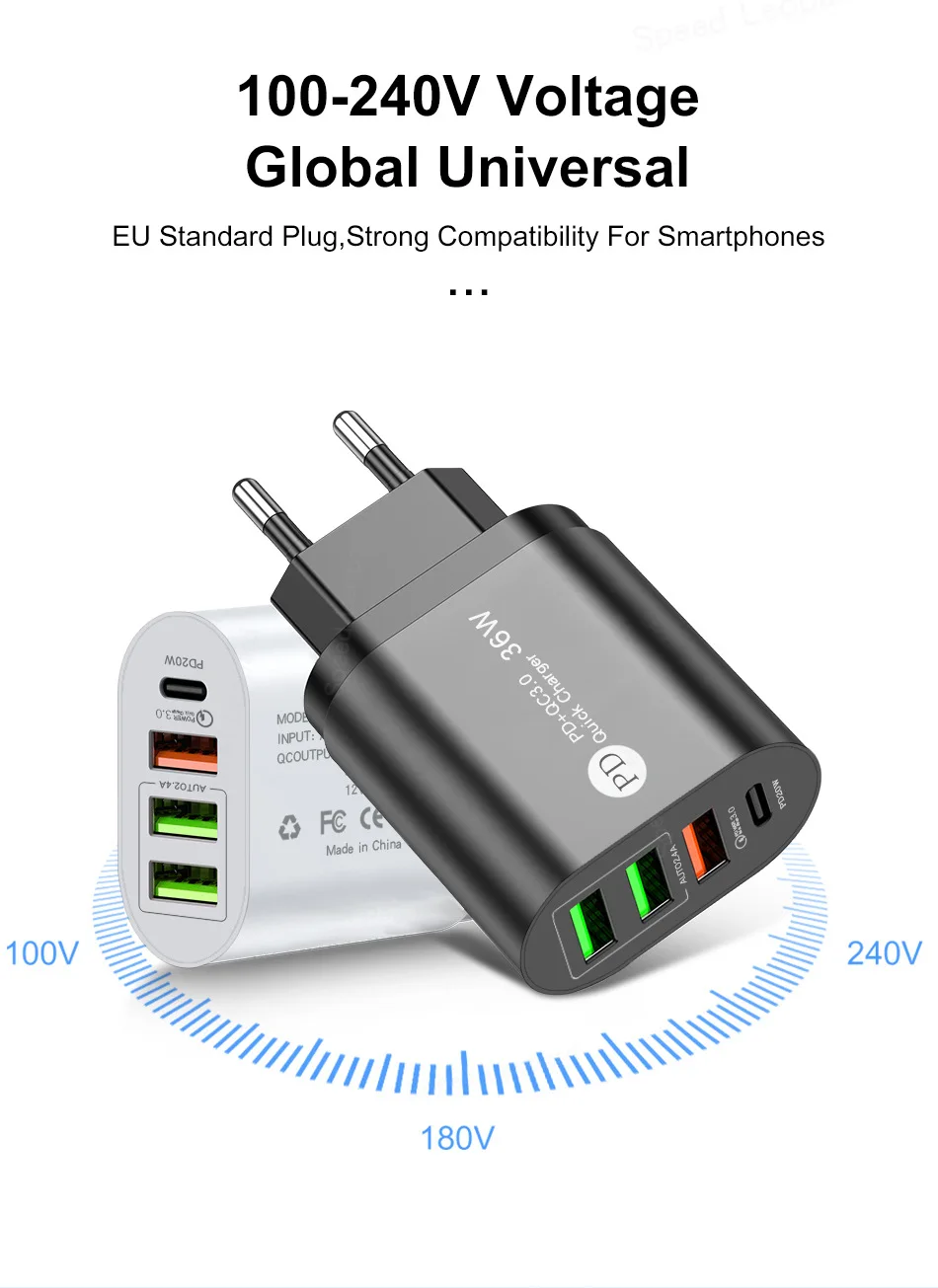 Быстрое зарядное устройство PD20W QC3.0 2.4A двойной USB многопортовый USB-разъем с