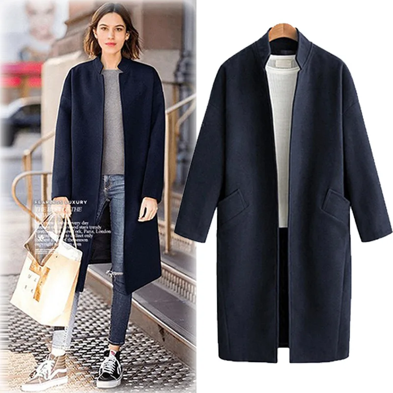 

2020 Winter Coat Women Plus Size Casual Elegant Long Sleeve Thick Jackets Female Vintage Mandarin-Collar Warm Loose Wool Blends