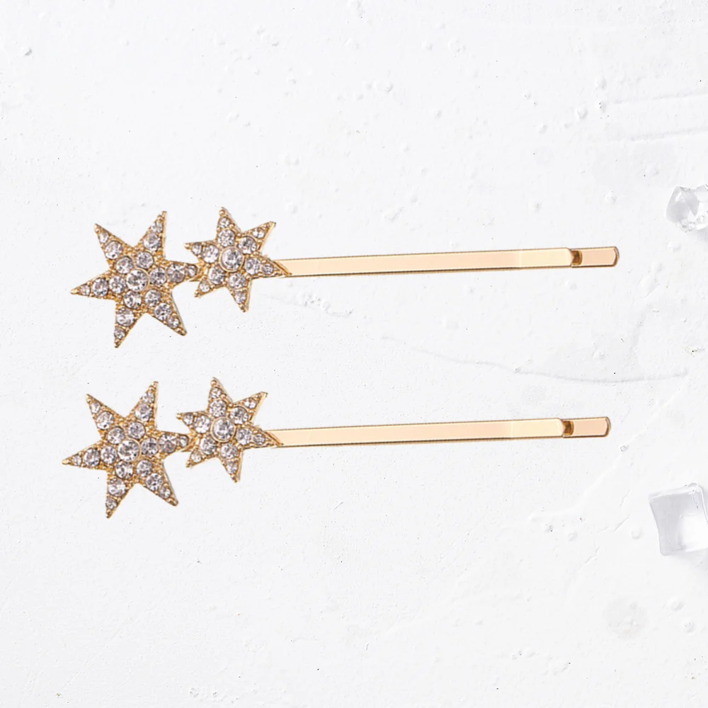 

2PCS Geometry Metal Rhinestone Star Bobby Simple Hair New Style Hair Accessories (Golden)