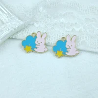 10pcsbag enamel rabbit metal charms fit jewelry making cute cotton candy bunny earrings pendants bracelet diy finding
