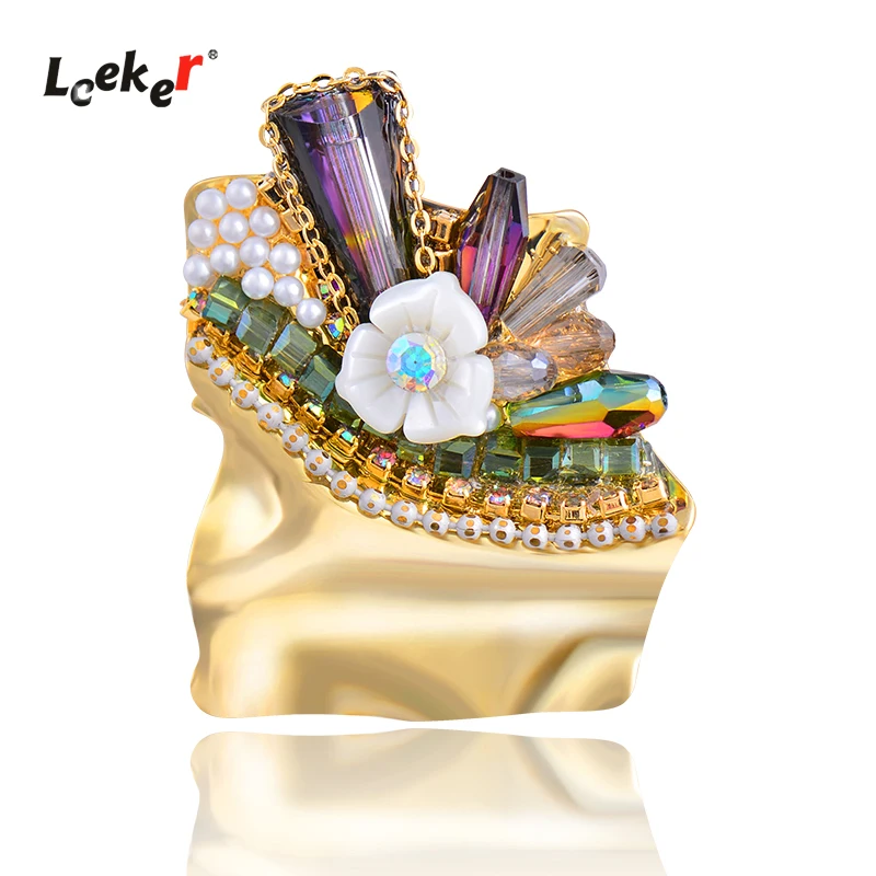 

LEEKER Gothic Style Irregular Shape Purple Crystal Brooch Pin With White Shell Flower Women Vintage Jewelry Accessories 169 LK2