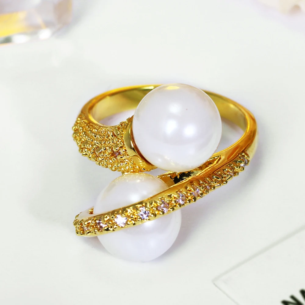 Элегантные кольца золотого цвета с жемчугом для женщин модное кольцо на палец