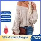 Женские вязаные сексуальные пуловеры, свитер, зимний женский Повседневный однотонный джемпер цвета хаки с открытыми плечами и вырезами, вязаная одежда