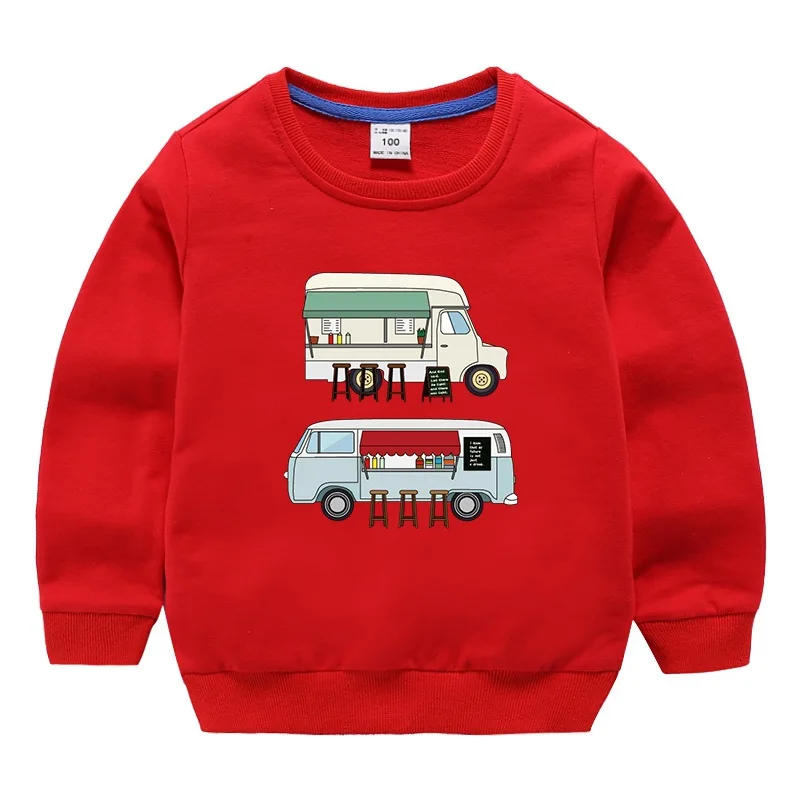 Bus Red Свитер для малышей; детская одежда для мальчиков; Весна-Осень г.; пуловер с рисунком; Модная одежда для малышей; толстовки с круглым вырезом для девочек - Цвет: Bus Red