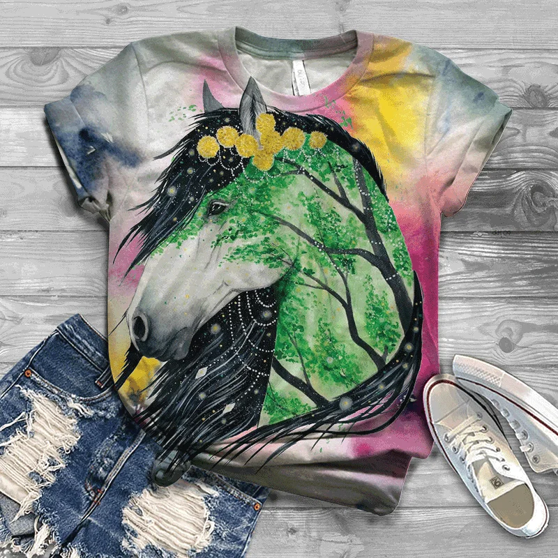 

Harajuku T-shirt Ladies 3D Cartoon Animal Pattern Short Sleeve Large Size Top O-Neck T-Shirt Female T-Shirt