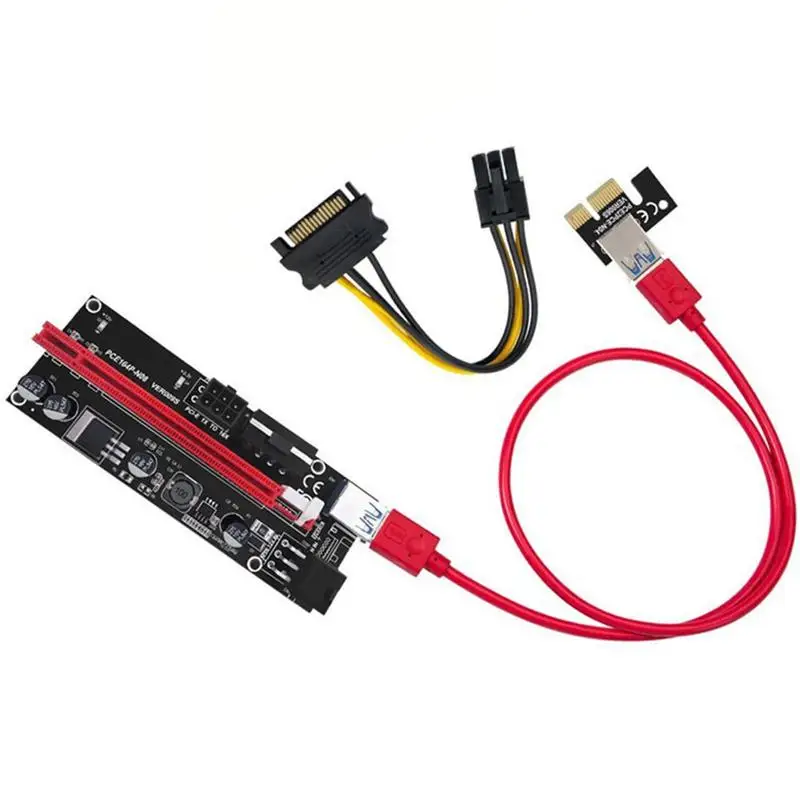 

Dual LED VER009S PCI-E Riser Card 009S PCI Express 1X to 16X 0.6M USB 3.0 Cable 6Pin Power for Bitcoin Miner Mining color random