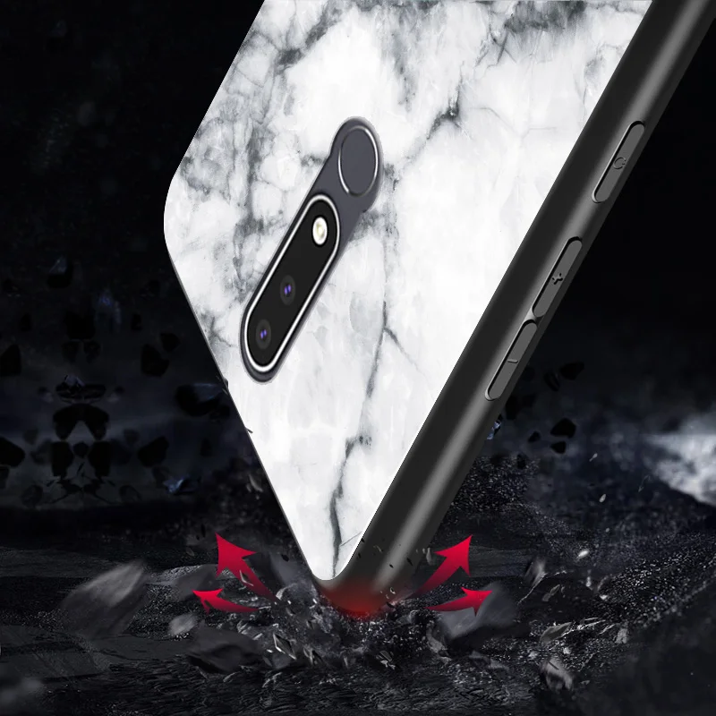 Marble Patterned Tempered Glass Phone Case For Nokia X6 7 3.1 7.1 X7 9 4.2 1 X71 Plus Protective Shockproof Cover Fundas | Мобильные