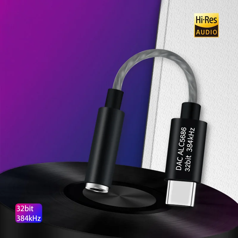 Realtek ALC5686 USB Type-C до 3,5 мм DAC усилитель для наушников PCM 32b/384kHz цифровой декодер Hi-Res AUX аудио адаптер для OPPO 1 +