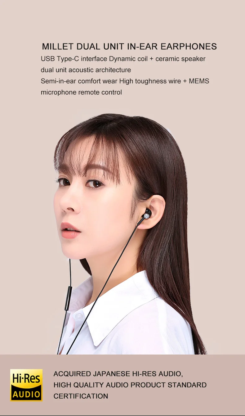 Оригинальные наушники XIAOMI с двумя драйверами type-C USBmacho en la oreja, наушники-вкладыши, черные, белые, Android, huawei