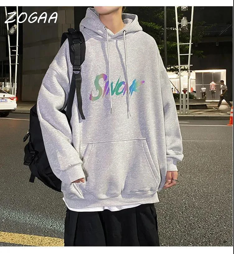 

Мужская толстовка с капюшоном ZOGAA, корейский свитшот большого размера с буквенным принтом, повседневные пуловеры для улицы, 2021