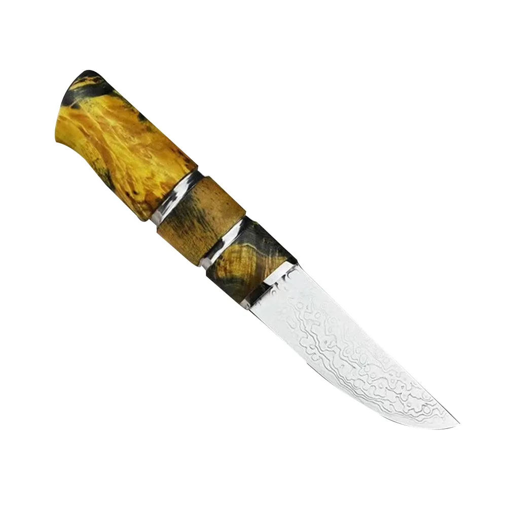 Damascus steel outdoor tactics straight knife yellow hilt edge hunting north American | Инструменты