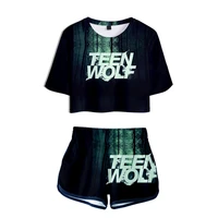 new 3d printed navel t shirt shorts suit summer refreshing ladies suit sportswear young wolf teen wolf harajuku girl 2 piece set