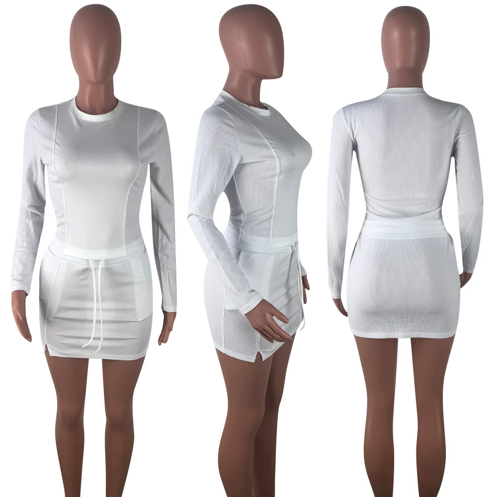 

Casual Two Piece Outfits Women Long Sleeve Top and Mini Skirt Sets Autumn Winter Tracksuit Ensemble Femme Conjuntos De Mujer