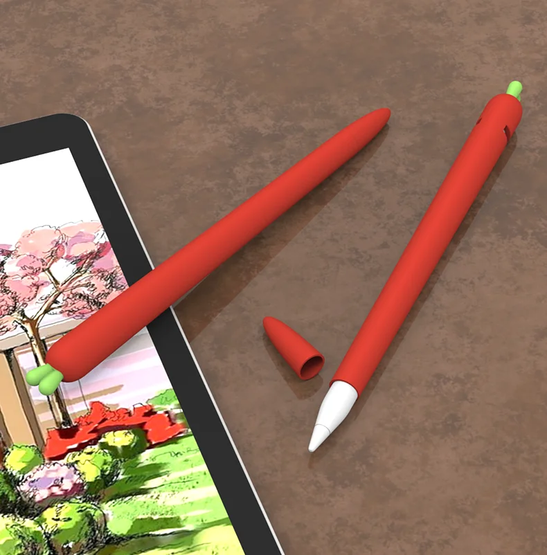 For Pencil 2 Red Милый силиконовый чехол-карандаш с морковкой для Apple Pencil 2/1 чехол для iPad планшета стилус защитный чехол с мультяшным рисунком - Цвета: For Pencil 2 Red