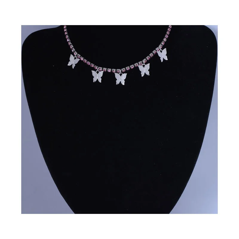 

2021 clavicle chain geometric single layer three-dimensional rhinestone hip-hop necklace with diamond small butterfly tassel nec