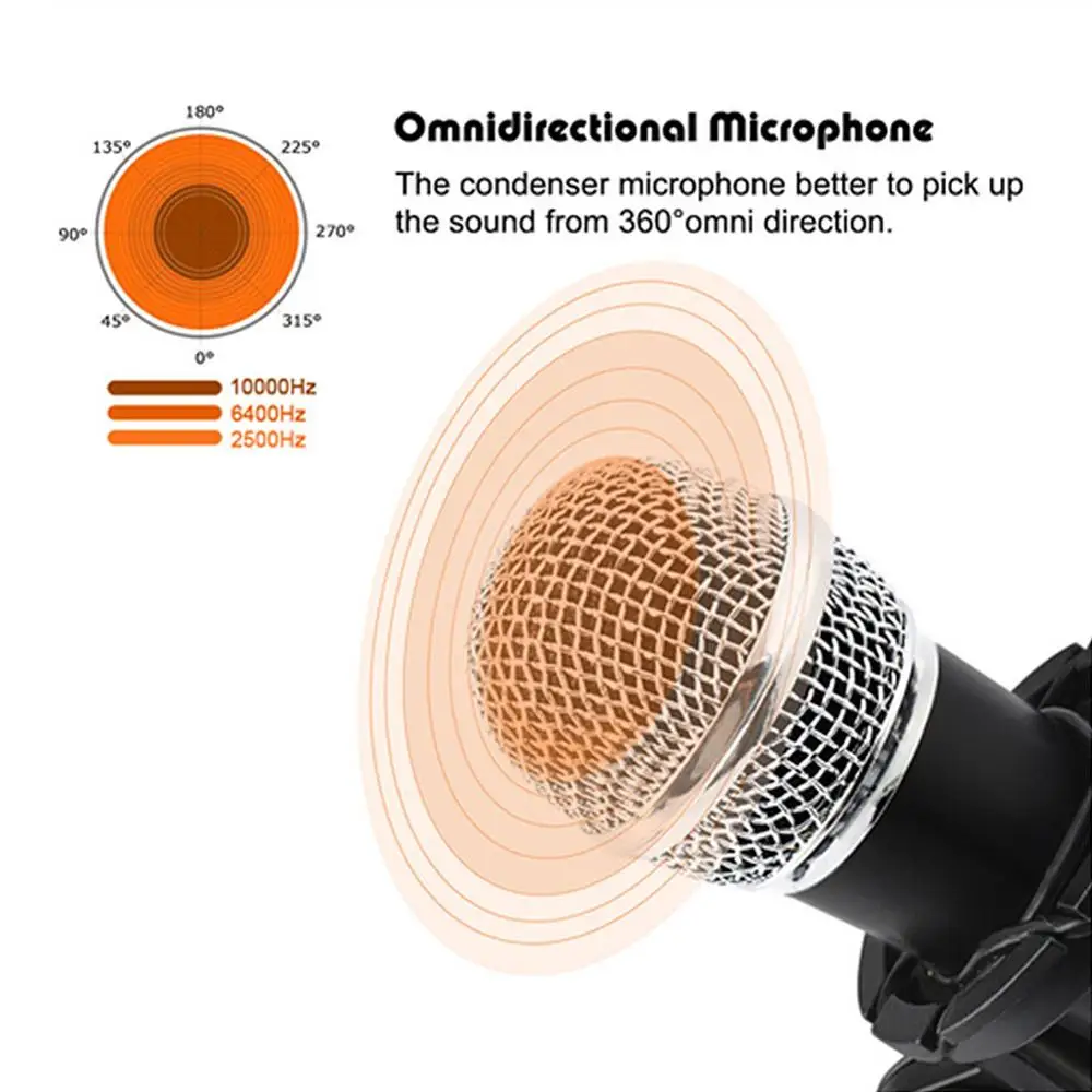 Профессиональный конденсаторный живой микрофон для компьютера ПК + подставка