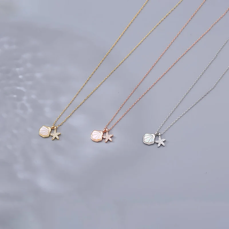 

Женское колье с цепочкой до ключиц GSC56, ожерелье из стерлингового серебра 925 пробы с танцами, морскими звездами и ракушками из циркония, летн...