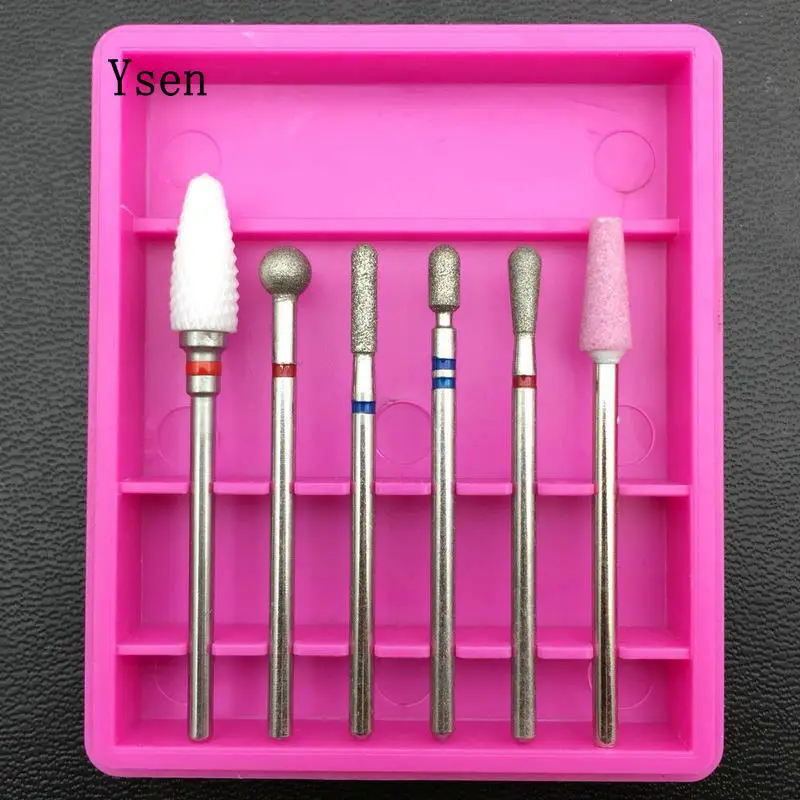 Ysen 6 шт. набор керамических алмазных сверл для ногтей фреза маникюра роторные