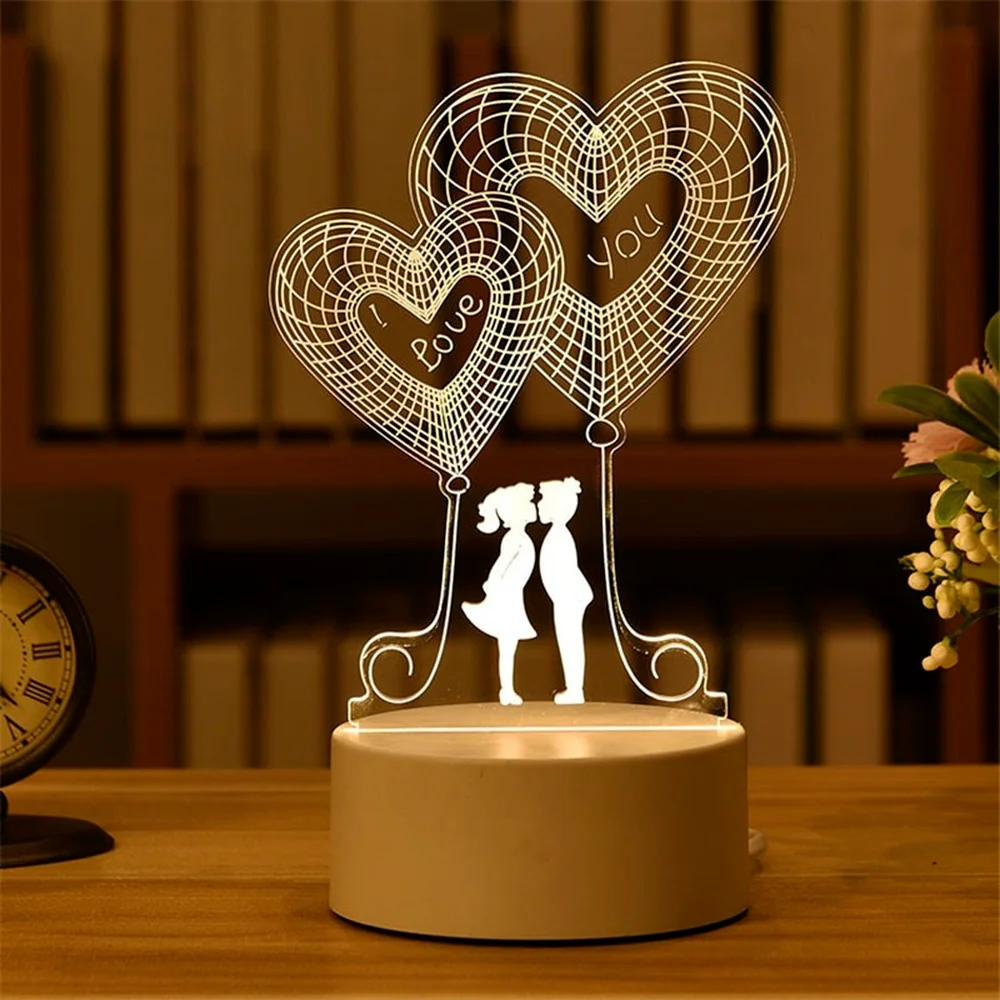 

3D Acrylic LED Night Light Romantic Love Heart/bear/rabbit Decorativ Room Table Lamp Wife/Children Birthday/Valentine's Day Gift