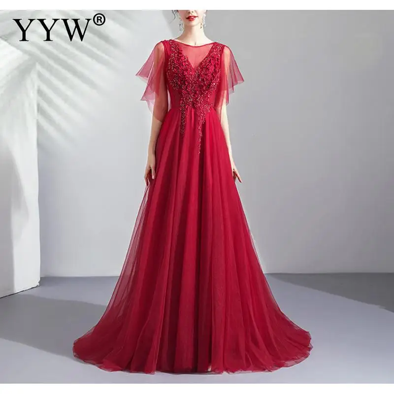 

Женское вечервечерние платье, длинное ТРАПЕЦИЕВИДНОЕ ПЛАТЬЕ С V-образным вырезом и вышивкой, с открытой спиной