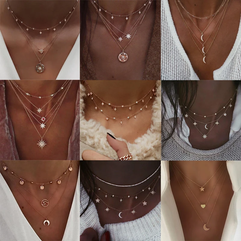 Ожерелье FNIO в стиле бохо с многослойной подвеской кристаллами женское Винтажное