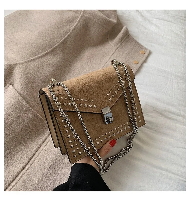 

Bags Women Bag 2021 New PU Leather Wild Rivet Chain Bag Frosted Shoulder Slung Small Square Bag Cross Body Bag Woman