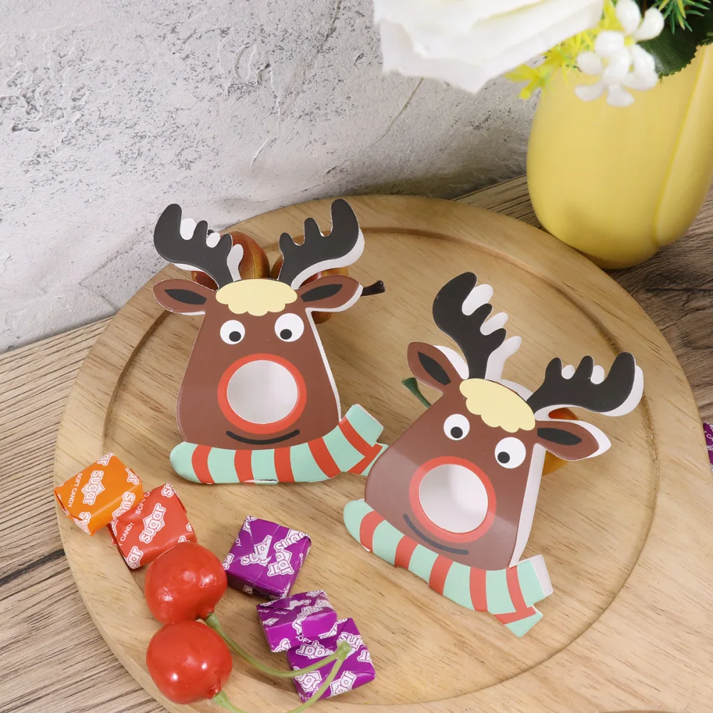 

25pcs Christmas Elk Pattern Lollipop Paper Cards Party Packaging Decoration Cards Deer DIY Message Cards Red
