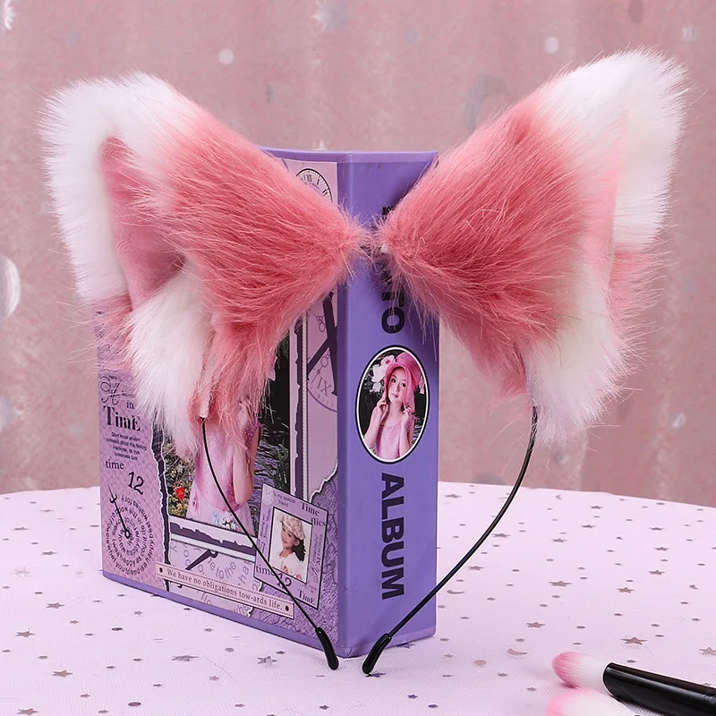 Длинная Меховая повязка на голову с кошачьими ушками и лисьими аниме косплей