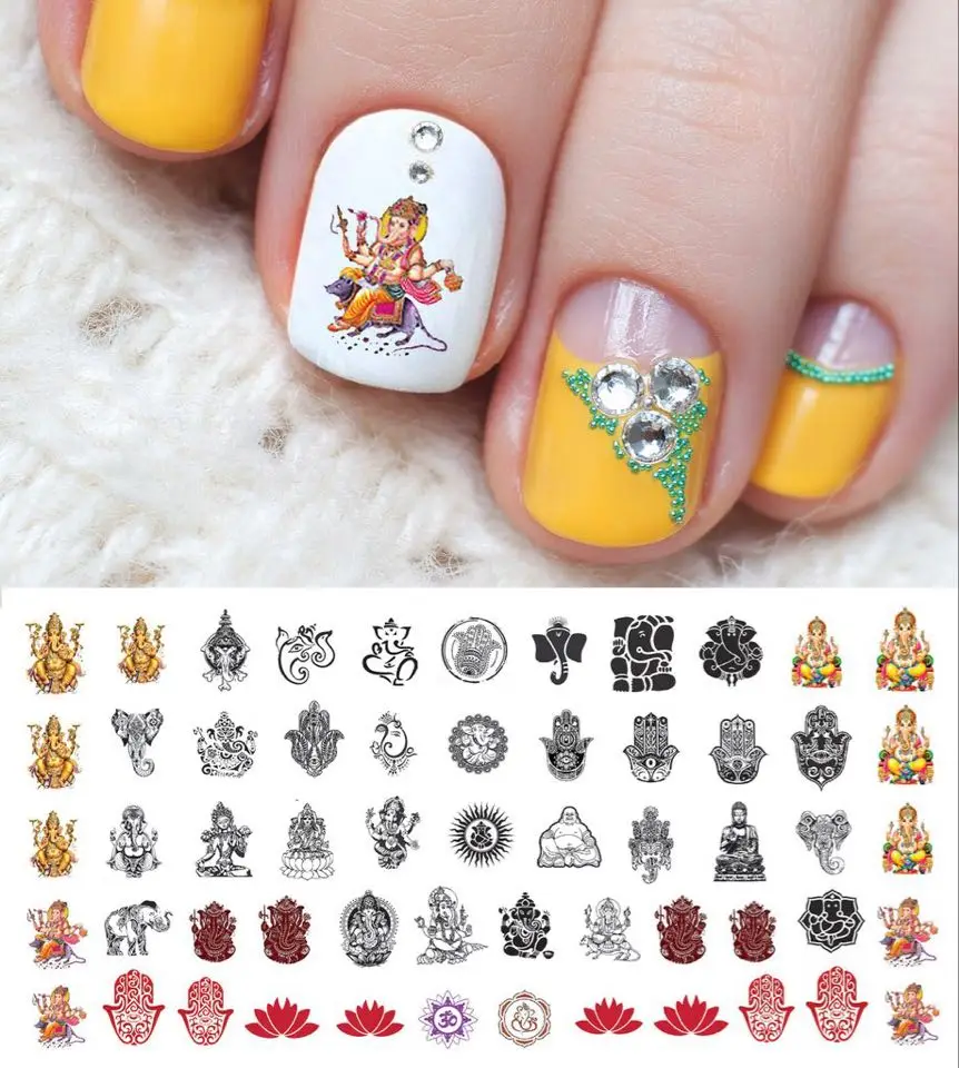 1 лист Мандала Индийский Слон водные переводки для ногтей наклейки на руку Будды