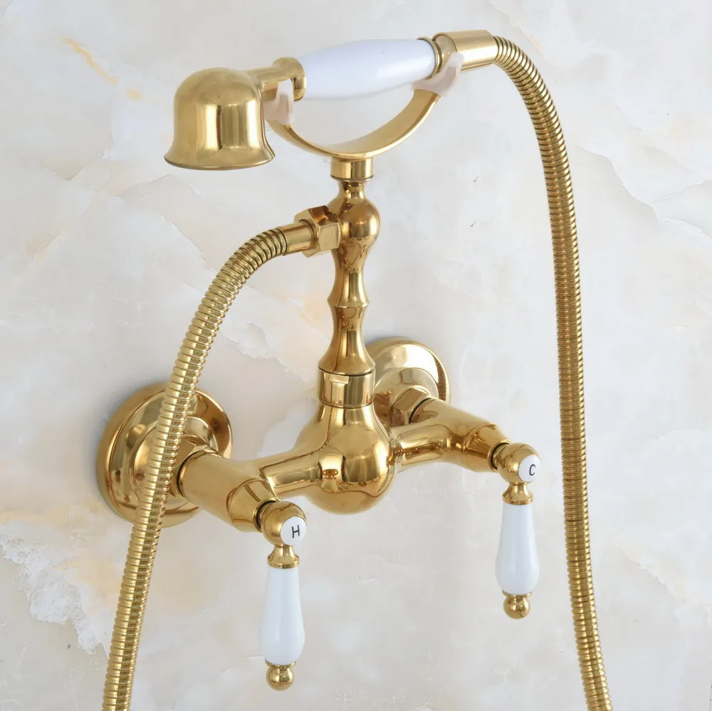 

Современный роскошный латунный настенный смеситель для ванны золотого цвета с Комплект для ручного душа + 150 см шланг-смеситель 2na843