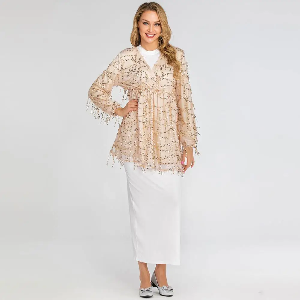 Женская блузка с длинными рукавами и кисточками мусульманская Арабская туника в