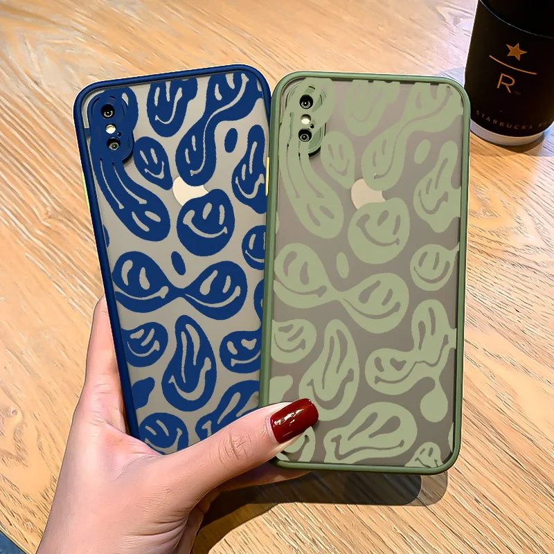 funny trippy smiley face phone cases for iphone 11 12 13 pro max 6s 7 8 plus se2020 x xs max xr hard matte back shockproof cover free global shipping