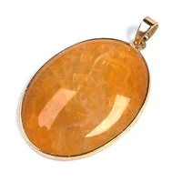 natural agates stone pendant golden oval pendants charms for women jewelry making diy necklace accessories size 30x45mm