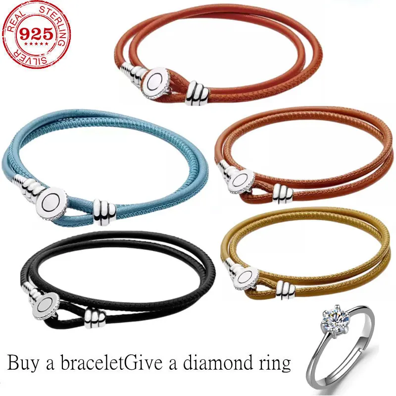 

Sell 100% True 925 Sterling Silver Leather Shrinkage Bead Bracelets for Women Fit Original Glamour Bracelets with DIY High Quali