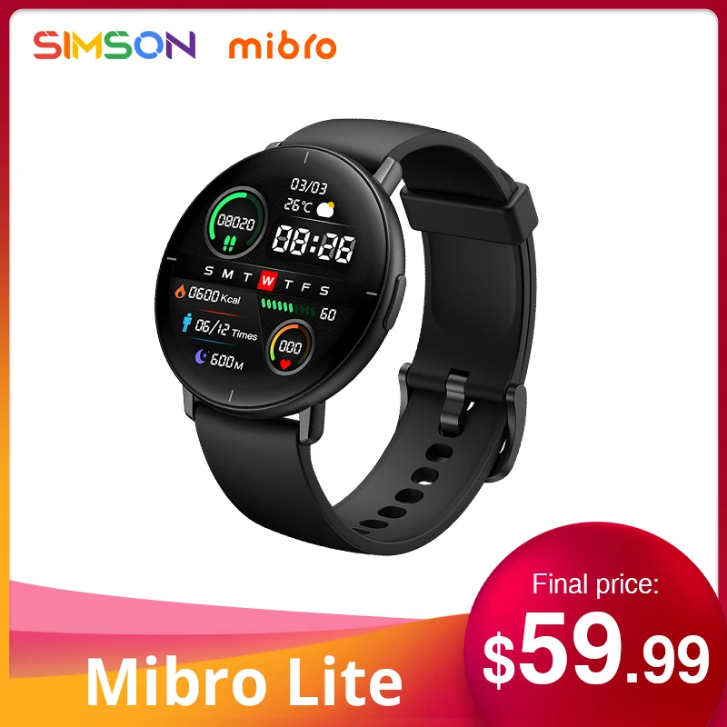 Смарт-часы Mibro Lite, 1,3 дюйма, Amoled-экран, Поддержка многоязычного ультратонкого корпуса