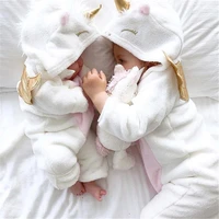 new autumn winter newborn baby girl clothes cute 3d unicorn flannel long sleeve warm romper jumpsuit outfit clothes 0 2 years