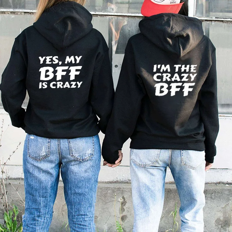 Bff 01 02 толстовка с буквенным принтом лучший друг Толстовка для женщин с длинным рукавом Толстовка с капюшоном Harajuku пуловер