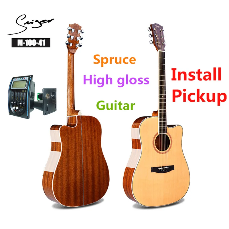 

Guitar Spruce Walnut Acoustic Electric Steel-String 41 Inches D-Body Guitarra 6 Strings Folk Pop Cutaway Wood Color Guitars