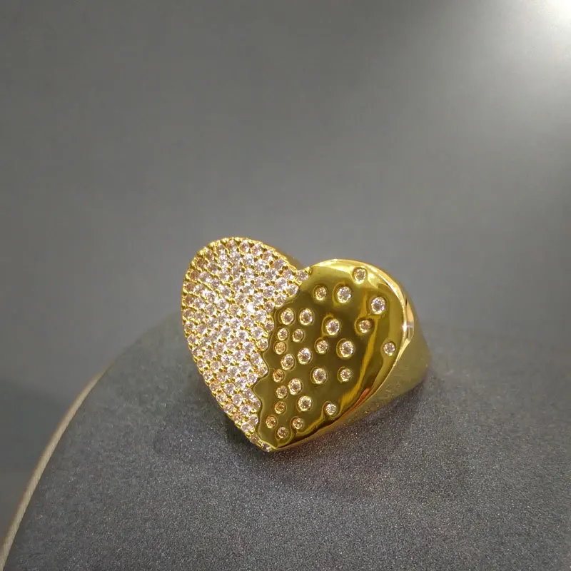 

s925 sterling silver ring September new product heart-shaped big ring female personality light luxury style banquet party