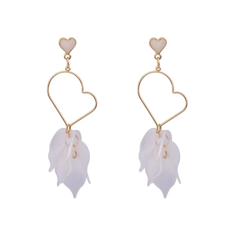 

Korean Hollow Love Heart Transparent Leaves Dangle Drop Earring Women Party Gift Leaf Girls Wedding Bridal Charm Jewelry